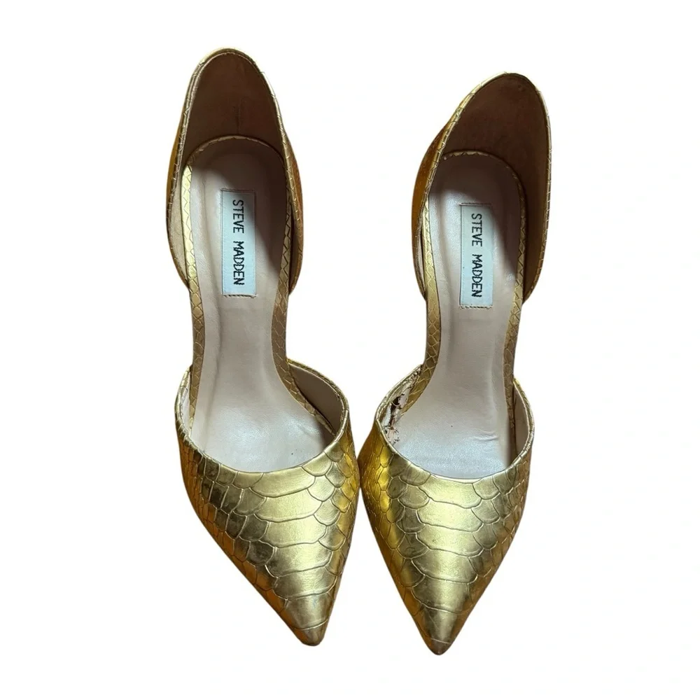 Steve Madden Gold Snake Embossed Stiletto Heels Size 7.5 Pointed Toe Pumps